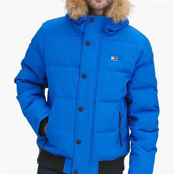 Tommy Hilfiger Faux Fur Trim Hooded Quilted‎ Bomber Jacket - Picture 1 of 9
